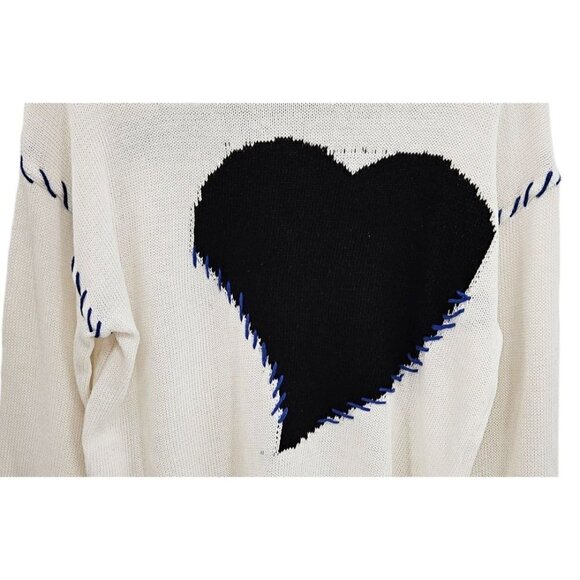 Oatoase Pullover Sweater Women Sz XXL Heart Crewneck Whip Stitch Spell Out White - Picture 3 of 7
